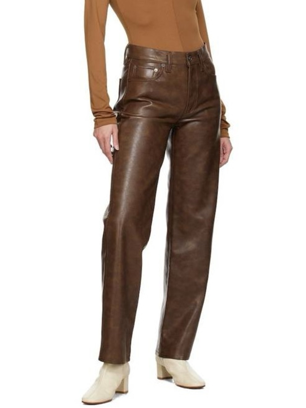 AGOLDE Sloane Straight Leg Recycled Leather Blend Pant Brown NWT Size 27